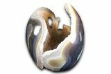 Realistic Polished Banded Agate Skull with Quartz Crystal Pocket #378643-3